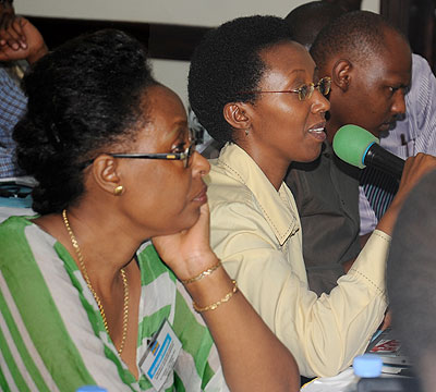 REMAu2019s  Ruhamya (C) speaks at the EAC meeting on Environment on Monday. The New Times/ J. Mbanda.