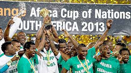 Nigeria secured their third African Nations Cup title as Sunday Mba's first-half goal earned them a 1-0 victory over Burkina Faso.  Net photo.