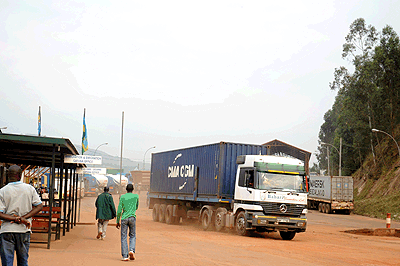 Cargo trucks at Gatuna.  The New Times / File.