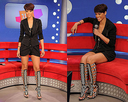 Rihanna looking resplendent with her Bootdals. All Net photos.