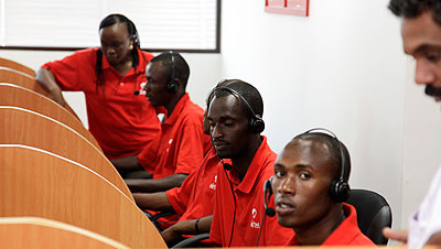 Staff of Airtel at their call center. Many students are employed by Telecom companies around town. Education Times/Timothy Kisambira