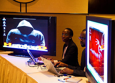 Officials at the launch of the anti-cyber attack campaign yesterday. The New Times/ T. Kisambira.