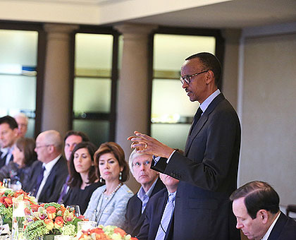 President Kagame speaks on the sidelines of the Milken Institute Global Conference in Los Angeles, US, yesterday. The New Times/Village Urugwiro. 