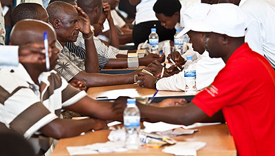 People test for diabetes at Petite Stade recently. The New Times/ Timothy Kisambira.