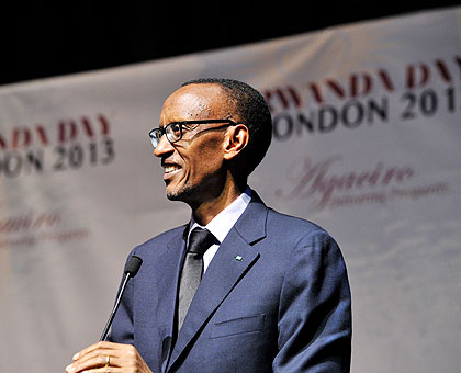 President Kagame addresses the crowd at Rwanda Day in London, Saturday evening. The New Times/Village Urugwiro.