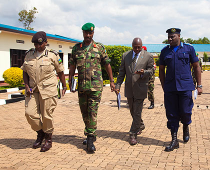 L-R: The Deputy Commissioner General of Rwanda Correctional Service, Mary Gahonzire, Chief of Defence Staff, Lt. General Charles Kayonga, UN Resident Coordinator Lamin M. Manneh and the Inspector General of Police, Emmanuel Gasana after the u2018Africa UNITEu2019, meeting yesterday. The New Times/ Timothy Kisambira.