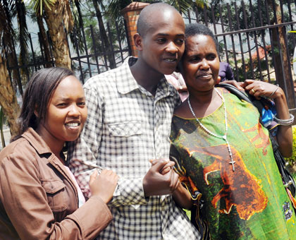 Sebugondo (C), Akizanye (R) and Iraguha after the reunion yesterday. Saturday Times/John Mbanda.