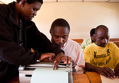 Visually impaired students learn how to read and write. Lack of qualified teachers with special needs training is one of the challenges facing many schools for students with disabilities. The New Times/Timothy Kisambira