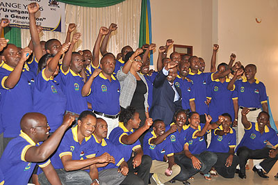 Minister Nsengimana (in suit) together with some of the youth who attended the 16th Youth General Assembly in Kigali last week.  The New Times/Seraphine Habimana