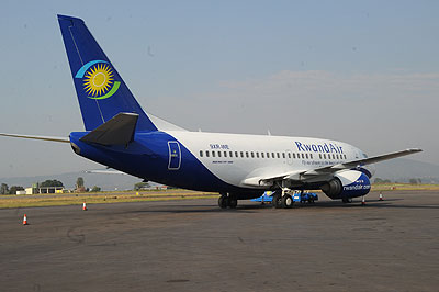 A RwandAir plane:  The airline launched flights to Accra, Ghana recently. The New Times / File. 