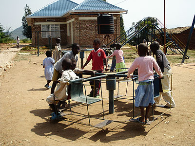 Children play at the nursery school residents built with Korean volunteers in Mushimba, Kamonyi District.    The New Times/Jean de la Croix Tabaro