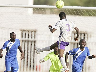 Vitalu2019O's Celestin Habonimana was left unmarked to scor  es a powerful header past Gerard Bikorimana in the semi-final yesterday at Al Fasher stadium. Sunday Sport/B. Mugabe