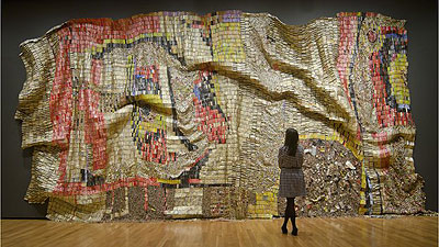 Earthu2019s Skin by El Anatsui is among the pieces on display at the Brooklyn Museum in New York. Net photo.