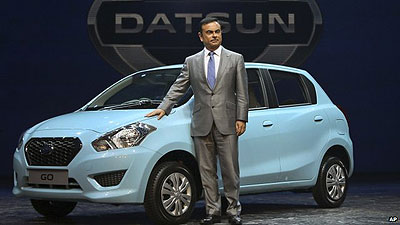 Nissanu2019s Carlos Ghosn explains why the Datsun is being reborn at a launch event in New Delhi. Net photo