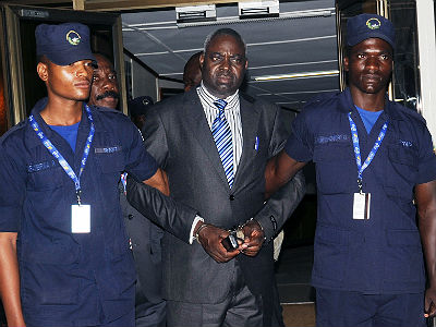 Bernard Munyagishari at Kigali International Airport after being handed to Rwandan authorities. The New Times/John Mbanda