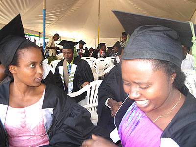 Some of the graduates at the ceremony on Friday. The New Times/ Stephen Rwembeho.