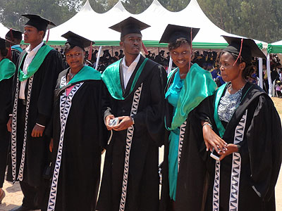 Some of the graduates during the first leg of a two-day graduation ceremony at the National University of Rwanda yesterday. The New Times/Jean Pierre Bucyensenge