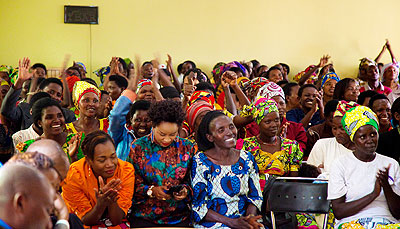 A section of the electoral college for women MPs assess their candidates in Kigali yesterday. The New Times/ T. Kisambira.