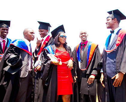 Some of the graduates chat after being conferred upon. The New Times/ T. Kisambira.