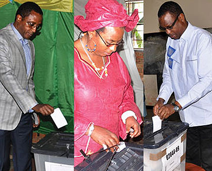 L-R:Dr Biruta casts his ballot, Mukabunane in Rurama, Mitali at Bibare Cell.