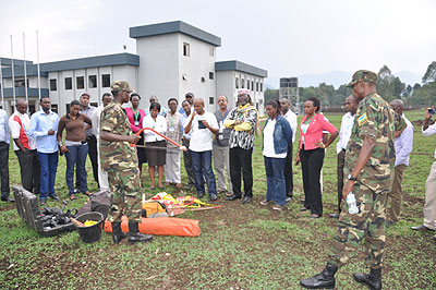 Participants are taken through one of the training sessions on mine awareness before the end of the course. The New Times courtesy