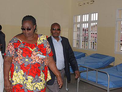  Minister Mukantabana (L) while touring the pediatrics wing at Kigeme Hospital on Monday.    The New Times/ Jean Pierre Bucyensenge