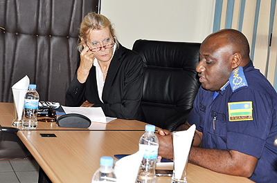 IGP Gasana (R) and Amb. Cuelenaere during the meeting yesterday. The New Times/Courtesy.