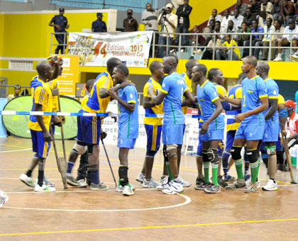 Rwanda and DRC teams during the just ended Sitbal World Championships won by Germany at the National Paralympic Committee gymnasium yesterday. Sunday Times/Plaisir Muzogeye