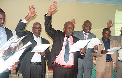 The new board leaders take oath of office last week. The New Times / Peterson Tumwebaze