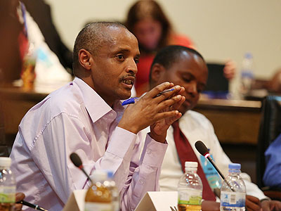 Kennedy Ndahiro from The New Times asks a question at the press conference with President Kagame. The New Times/Village Urugwiro