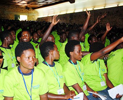 Some of the youth at the Imbuto Foundationu2019s annual holiday camp that kicked off in Huye District yesterday.   The New Times/ Jean Pierre Bucyensenge.