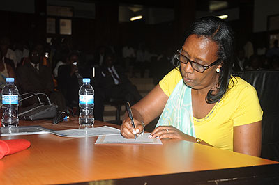 Rwabuhihi in her office. She says women need more representation in the private sector .  The New Times/ File.