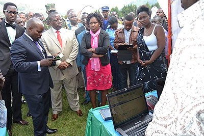 Youth and ICT minister  Philbert Nsengimana in Musanze during the ICT awareness campaign.  The New Times/ Courtesy.