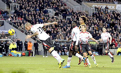 Martin Skrtel's headed own goal made it 3-1, when Liverpool were already close to defeat. Net photo.