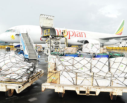 A cargo plane awaits loading at Kigali International Airport. The New Times/ File.