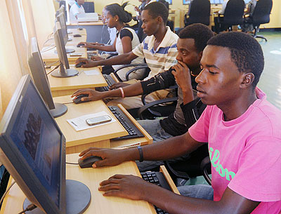 Youth seek jobs using ICT at Kigali Employment centre.  The New Times/ File.