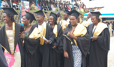 Some of the graduates after the confermement of the degrees. The New Times/ Bucyensenge.