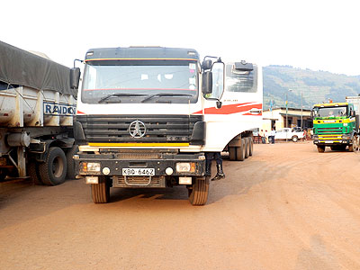 Trucks at the Rwanda-Uganda border of Gatuna. The two EAC member countries, alongside the other partner states, Burundi, Kenya and Tanzania, launched a Monetary Union last month. It is anticipated that the Union will be achieved over the next 10 years. The New Times/File