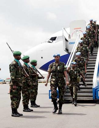 A contingent of  RDF peacekeepers on arrival from South Sudan on May 13, 2013. The New Times / File.