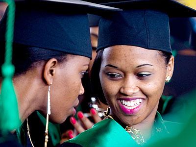 Some of the graduates of RTUC share a light moment. Sunday Times/Timothy Kisambira