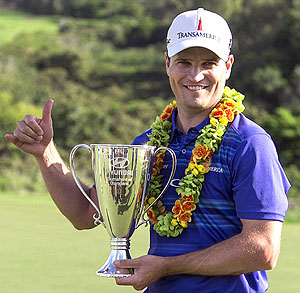 Zach Johnson celebrates after winning the Tournament of Champions. Net photo.