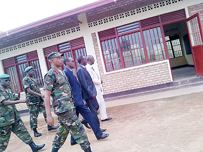 Officials inspect the classroom blocks after the commissioning last week.   The New Times/ Sarah Kwihangana.