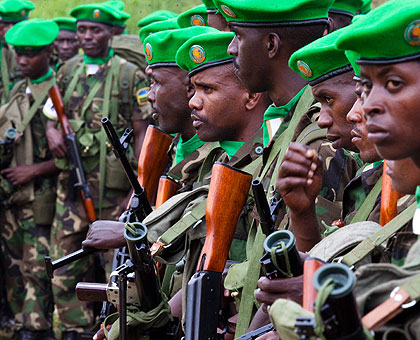 RDF servicemen and women during a parade ahead of deployment to CAR. The New Times/Timothy Kisambira