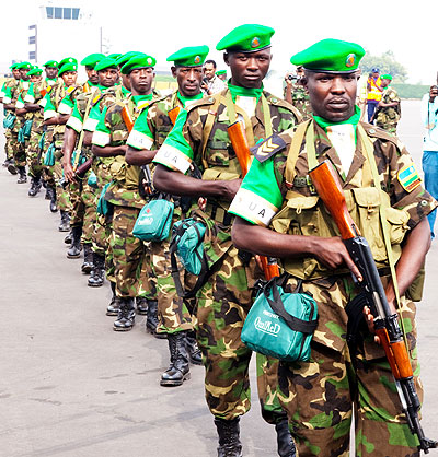 RDF peacekeepers prepare to board a US plane en route to Bangui for the Mission in the war-torn country last week. The New Times/ File.