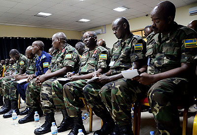 Senior army officers listen to a presentation during their  visit ti Kigali . The New Times/ T.Kisambira.