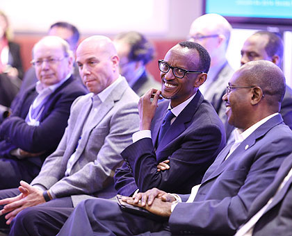 President Kagame, ITU Secretary General Hamadoun Touru00e9 (R) and other ICT sector players at the Broadband event in Davos yesterday. The New Times/Village Urugwiro.