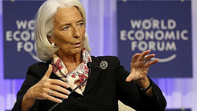 Christine Lagarde speaking during the final day of the World Economic Forum on Saturday. 