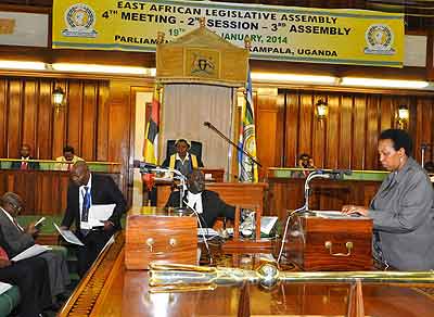 Patricia Hajabakiga, an EALA member from Rwanda, addresses the assembly yesterday. The New Times/ Gashegu Muramila. 