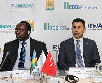 Trade and Industry Minister Francois Kanimba (left) during deliberations at last yearu2019s event in Istanbul. Rwanda is seeking to learn from Turkeyu2019s success stories in a range of sectors to boost its exports and manufacturing industries. 