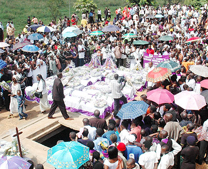 Genocide victims being given a decent burial during a past commemoration activity.  The New Times/ File.